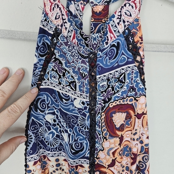 Jaase Endless Summer Open-Back Halter-Neck Boho Mini Dress size M - Picture 7 of 11